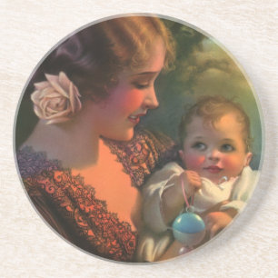 Vintage Mother's Day Portrait, Mum and Baby Coaster