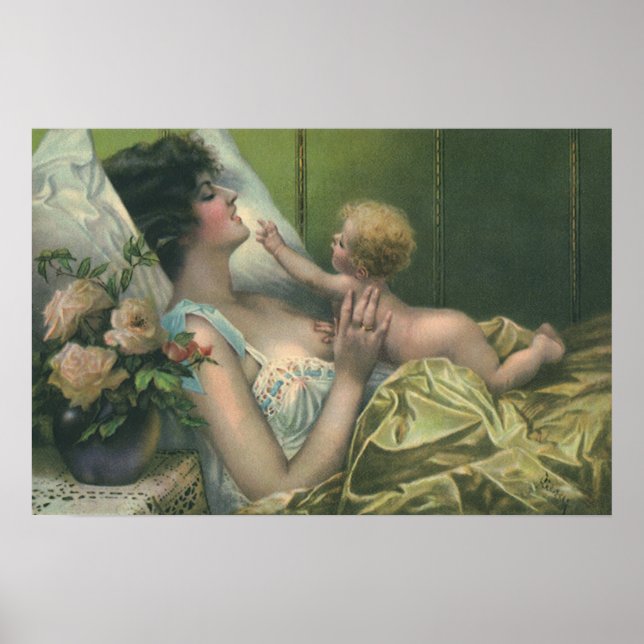 Vintage Mother's Day, Victorian Mom with Baby Poster (Front)