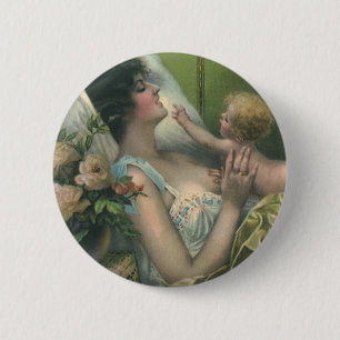 Vintage Mother's Day, Victorian Mum with Baby 6 Cm Round Badge