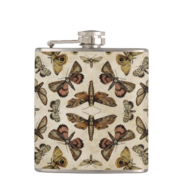 Vintage Moths Hip Flask (Front)