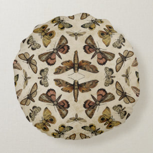 Vintage Moths Round Pillow