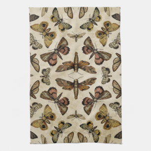 Vintage Moths Tea Towel