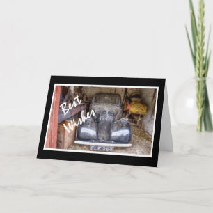 Vintage Motor Car In Garage Card