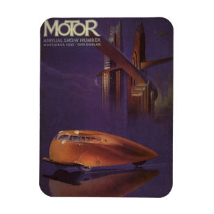 Vintage Motor Magazine Cover, Futuristic City Car Magnet