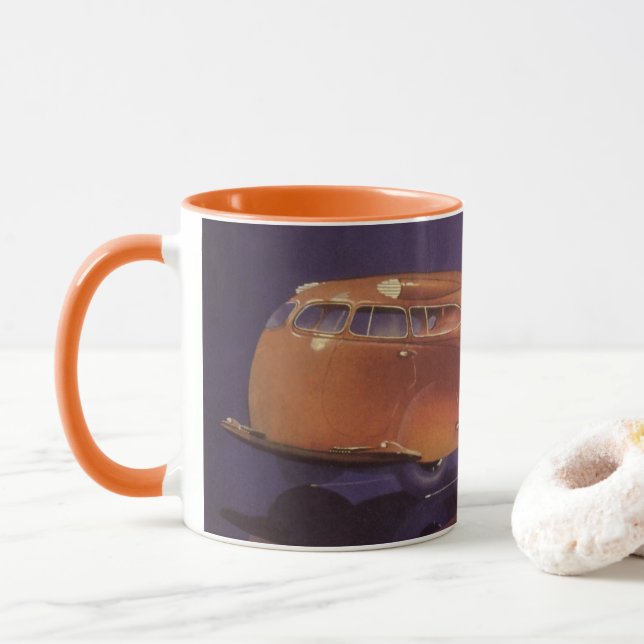 Vintage Motor Magazine Cover, Futuristic City Car Mug (With Donut)