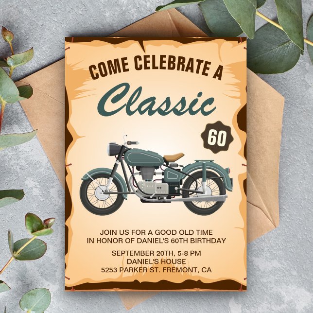 Vintage Motorcycle Adult Birthday Party Invitation (Creator Uploaded)