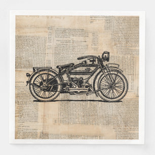 Vintage Motorcycle Art Newspaper Text Style Napkin