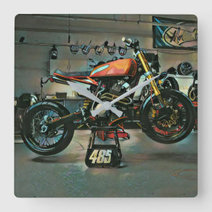 vintage motorcycle artwork square wall clock