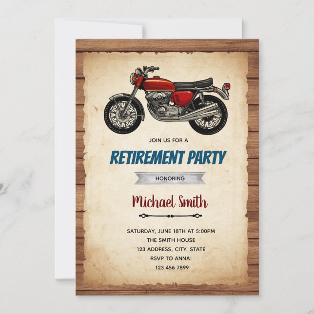 Vintage motorcycle birthday retirement invitation (Front)