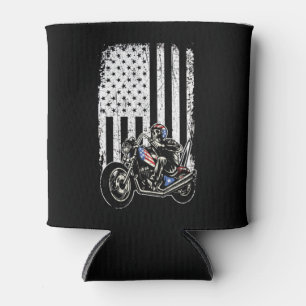 Vintage Motorcycle - Detailed With American Flag Can Cooler
