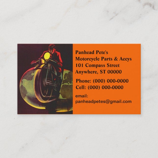 Vintage Motorcycle Globe Splitting Business Card (Front)