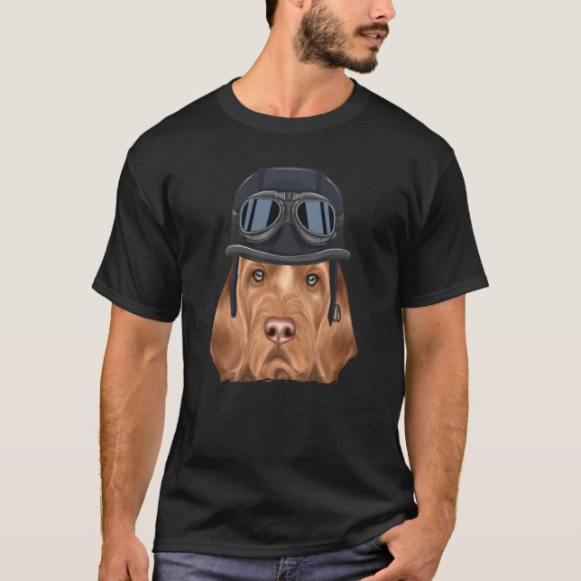 Vintage Motorcycle Helmet Wirehaired Vizsla T-Shirt (Front)