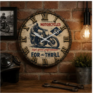 Vintage Motorcycle High Speed Performance Large Clock