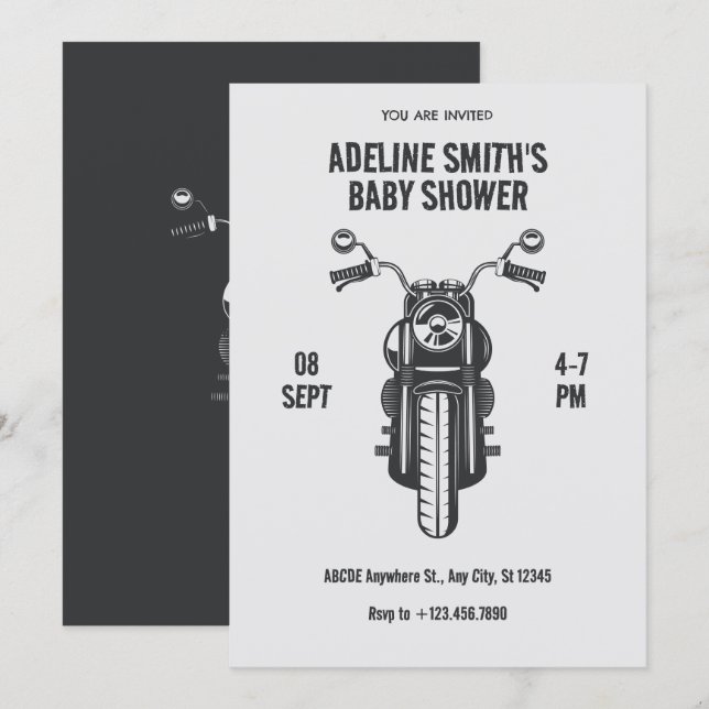Vintage motorcycle icon baby shower invitation (Front/Back)