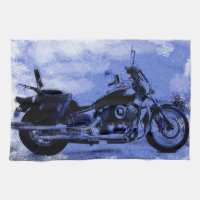 Vintage Motorcycle in Blue on Kitchen Towel