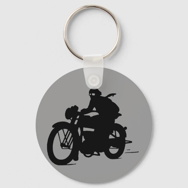 Vintage Motorcycle Man Silhouette Classic Keychain (Front)