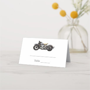Vintage Motorcycle Navy Modern Wedding Place Card