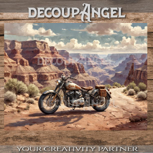 Vintage motorcycle parked in the Grand Canyon #2 Tissue Paper