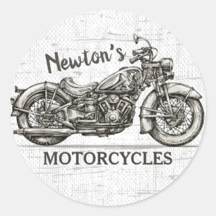 Vintage Motorcycle Personalized NAME Biker Garage Classic Round Sticker