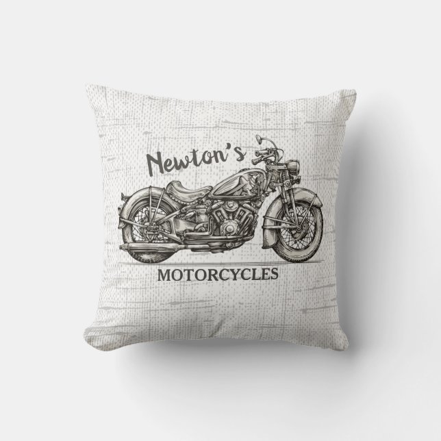 Vintage Motorcycle Personalized NAME Biker Garage Cushion (Front)