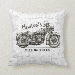 Vintage Motorcycle Personalized NAME Biker Garage Cushion