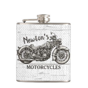 Vintage Motorcycle Personalized NAME Biker Garage Hip Flask