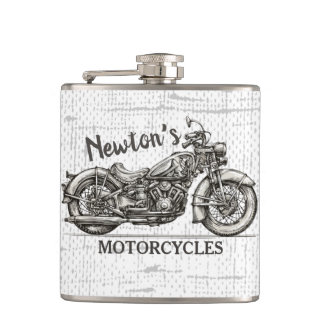 Vintage Motorcycle Personalized NAME Biker Garage Hip Flask