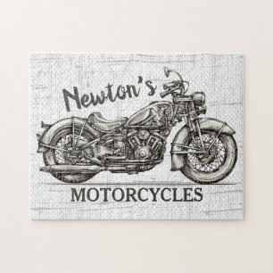 Vintage Motorcycle Personalized NAME Biker Garage Jigsaw Puzzle