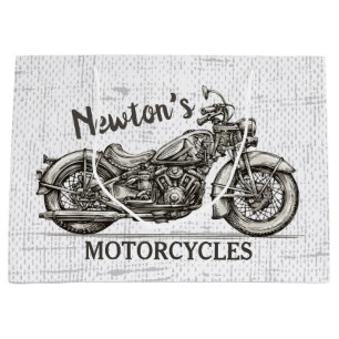 Vintage Motorcycle Personalized NAME Biker Garage Large Gift Bag