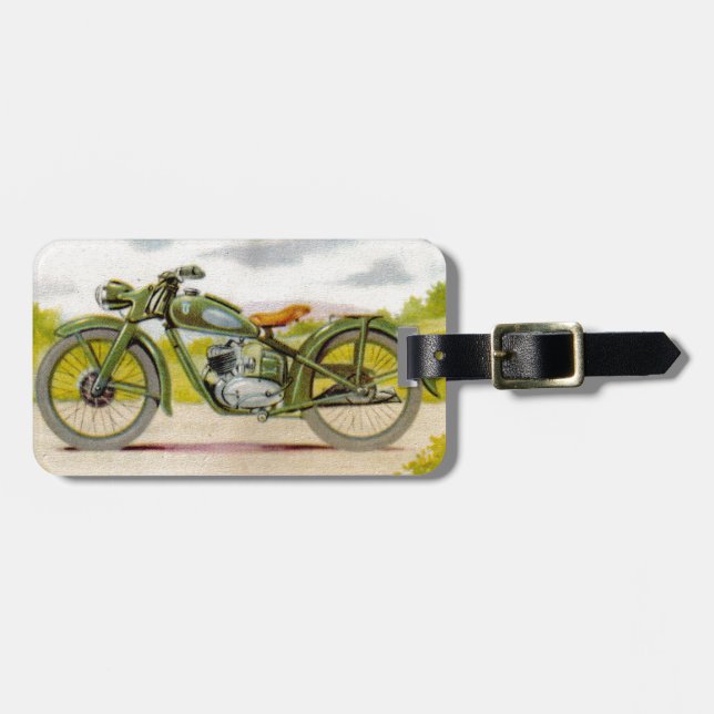 Vintage Motorcycle Print Luggage Tag (Front Horizontal)