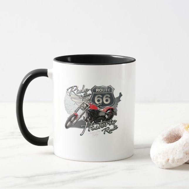 Vintage Motorcycle Ride Route 66 Mug (With Donut)