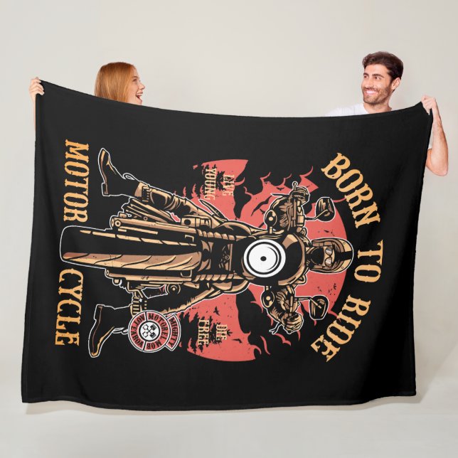 Vintage Motorcycle Rider Fleece Blanket (In Situ)