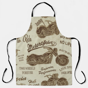 Vintage motorcycle silhouettes: seamless backgroun apron
