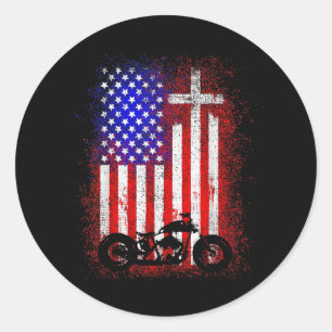 Vintage Motorcycle USA Flag Christian Faith for Bi Classic Round Sticker