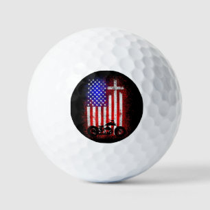 Vintage Motorcycle USA Flag Christian Faith for Bi Golf Balls