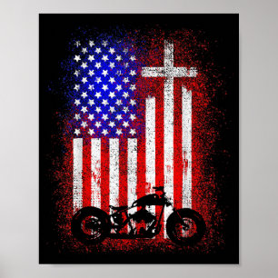 Vintage Motorcycle USA Flag Christian Faith for Bi Poster