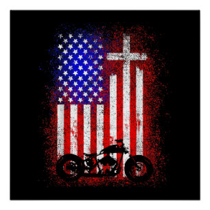 Vintage Motorcycle USA Flag Christian Faith for Bi Poster