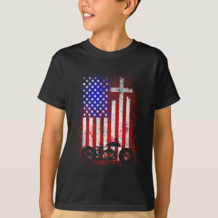 Vintage Motorcycle Usa Flag Christian Faith For Bi T-Shirt