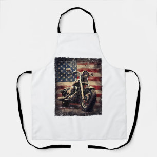 Vintage Motorcycle USA Flag Retro Biker American Apron