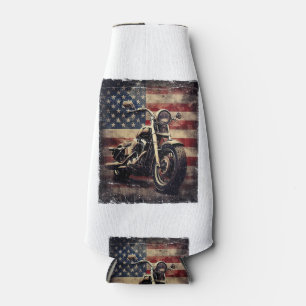 Vintage Motorcycle USA Flag Retro Biker American Bottle Cooler