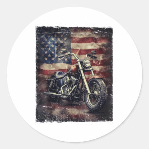 Vintage Motorcycle USA Flag Retro Biker American Classic Round Sticker
