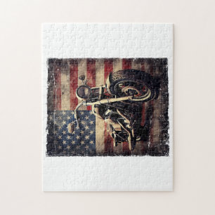 Vintage Motorcycle USA Flag Retro Biker American Jigsaw Puzzle