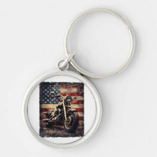 Vintage Motorcycle USA Flag Retro Biker American Key Ring