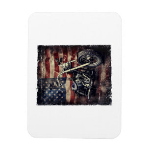 Vintage Motorcycle USA Flag Retro Biker American Magnet