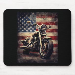 Vintage Motorcycle USA Flag Retro Biker American Mouse Pad