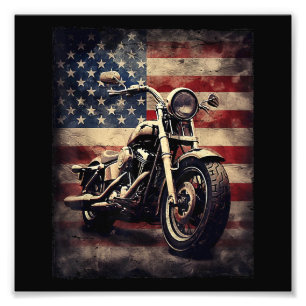 Vintage Motorcycle USA Flag Retro Biker American Photo Print
