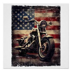 Vintage Motorcycle USA Flag Retro Biker American Poster