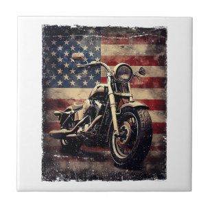 Vintage Motorcycle USA Flag Retro Biker American Tile