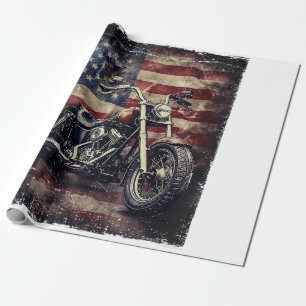 Vintage Motorcycle USA Flag Retro Biker American Wrapping Paper