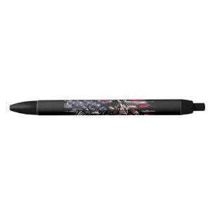 Vintage Motorcycle USA Flag Retro Biker, Motorcycl Black Ink Pen
